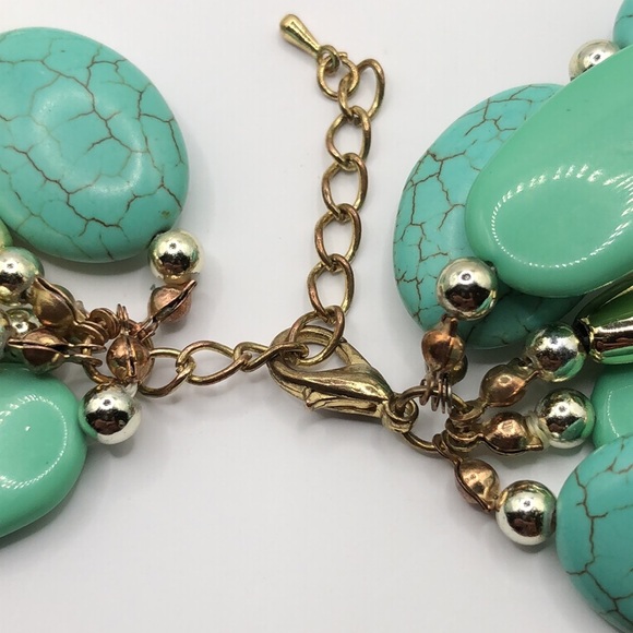 Turquoise & Gold Spindle Bead Multi-Strand Choker - Picture 4 of 4